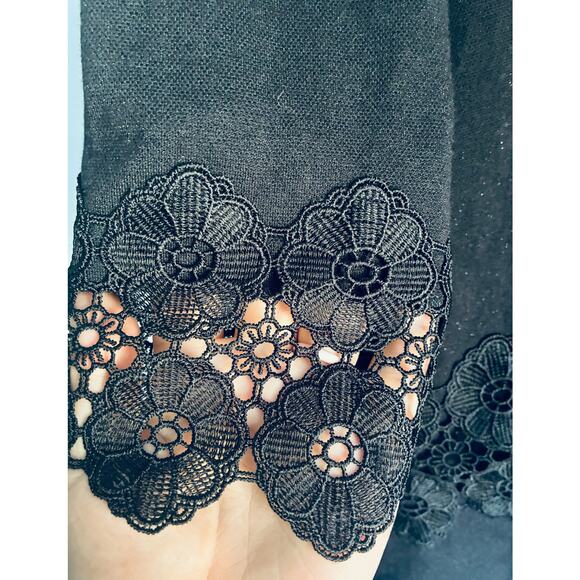 Talbots Petite Small Black Lace Adorned Knit Top - Picture 5 of 8